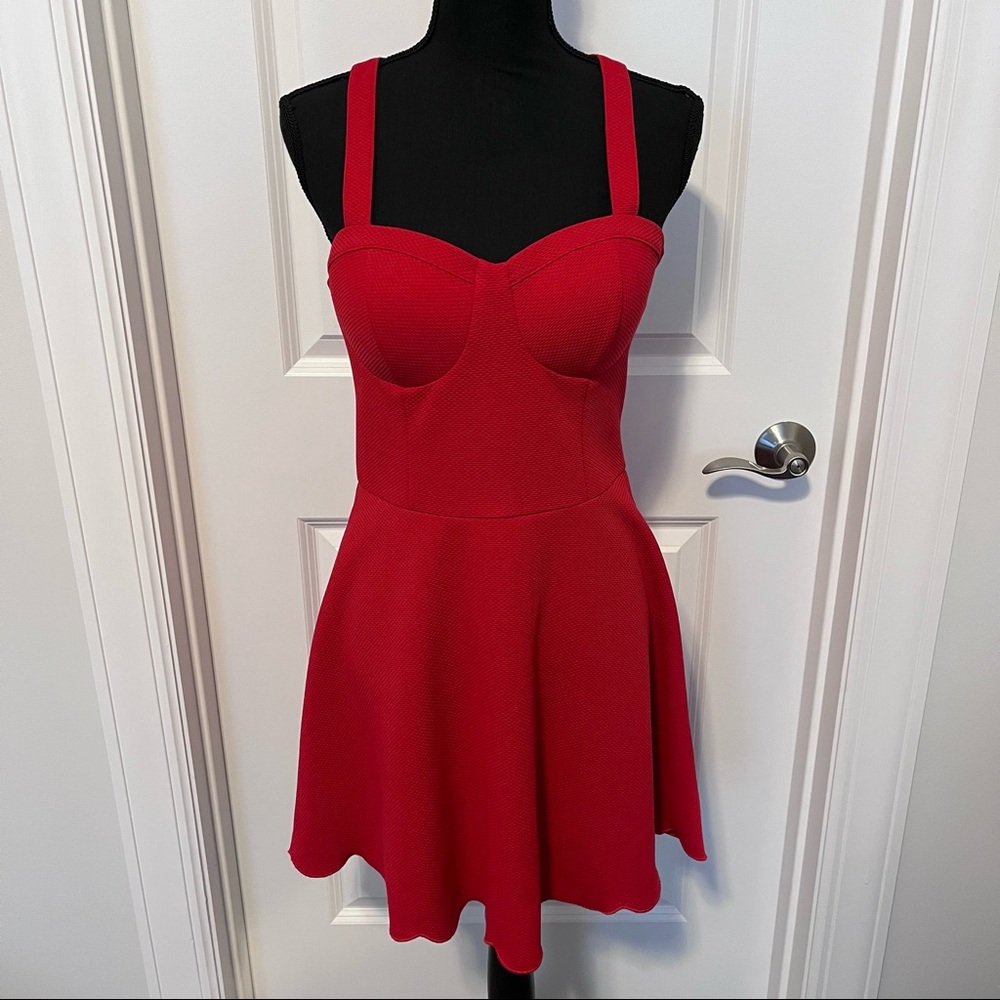 Material Girl Red Dress with open back zipper design. Very 90’s look